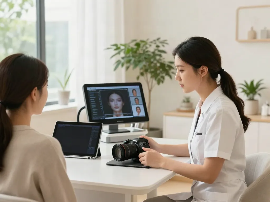 Consultation on alternatives to QOVES in a modern beauty studio